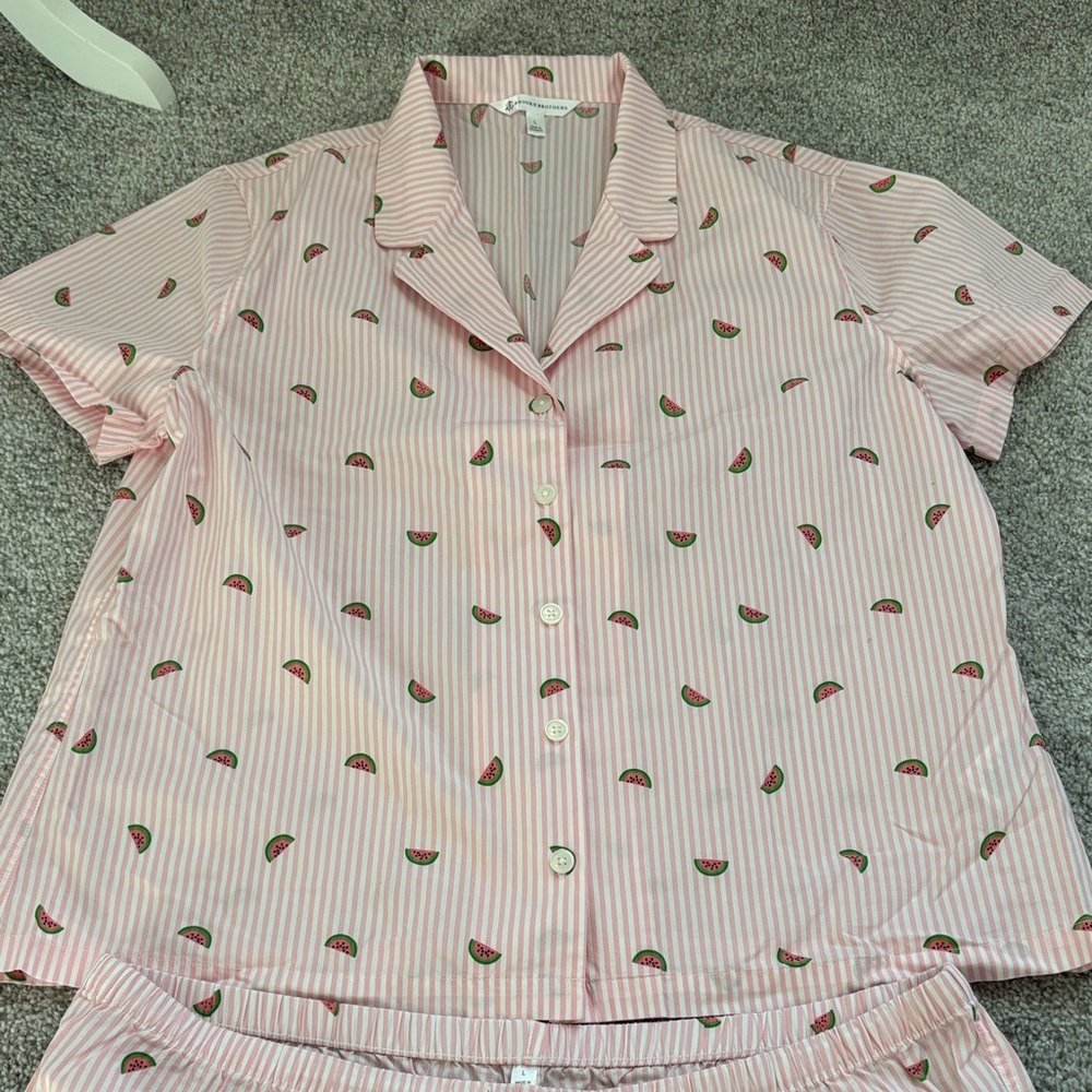 Brooks Brothers Pink Striped Watermelon Pajama Set